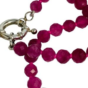 Natural Pink Tourmaline beaded necklace sterling silver clasp